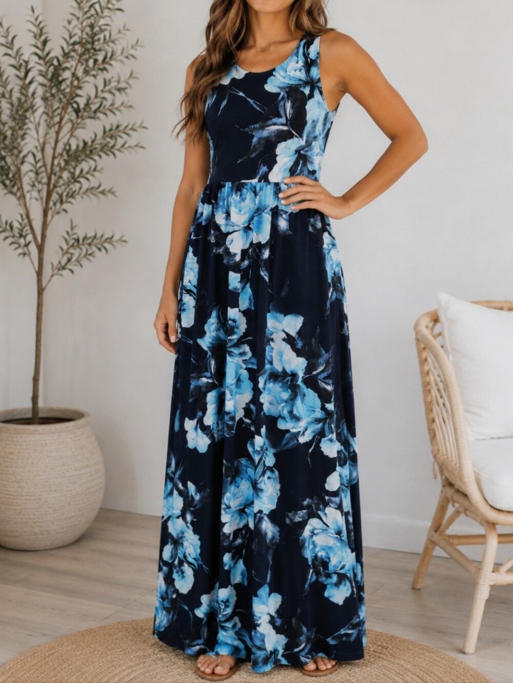 Bellamie sleeveless maxi dress garden floral soft romantic medium stretchy